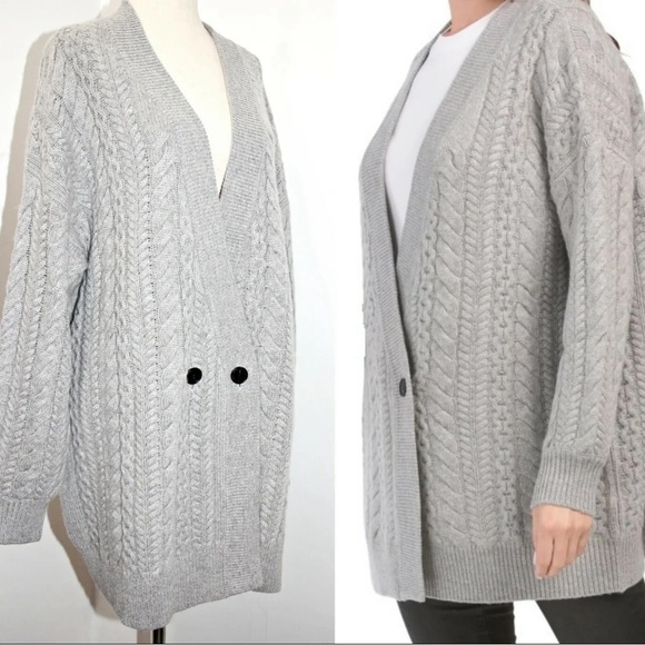 NAADAM Oversized Double Breasted Wool Cashmere-Blend Cable Knit Cardigan XL $520 - Picture 5 of 9